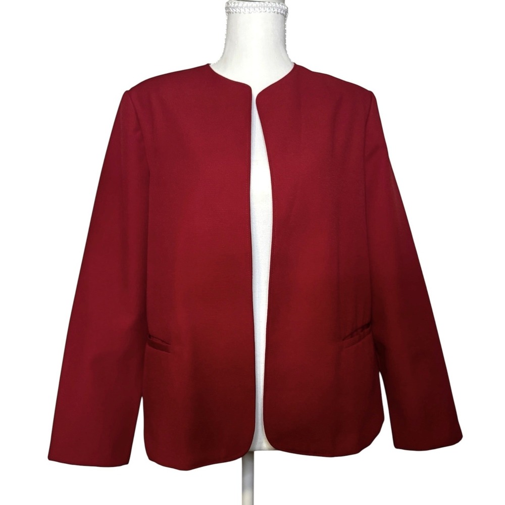 Vintage Russ Petites Women's Open Front Blazer Jacket Size Petite M Red Office